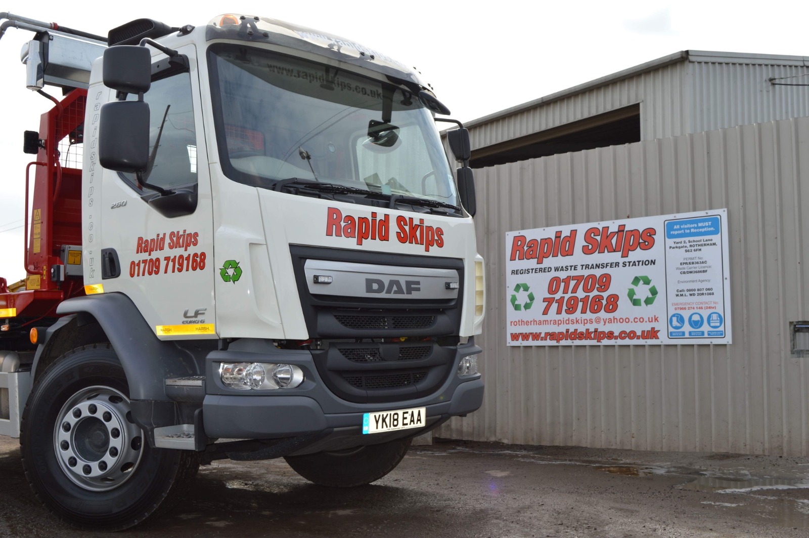 Rapid Skips skip hire lorry in Rotherham depot